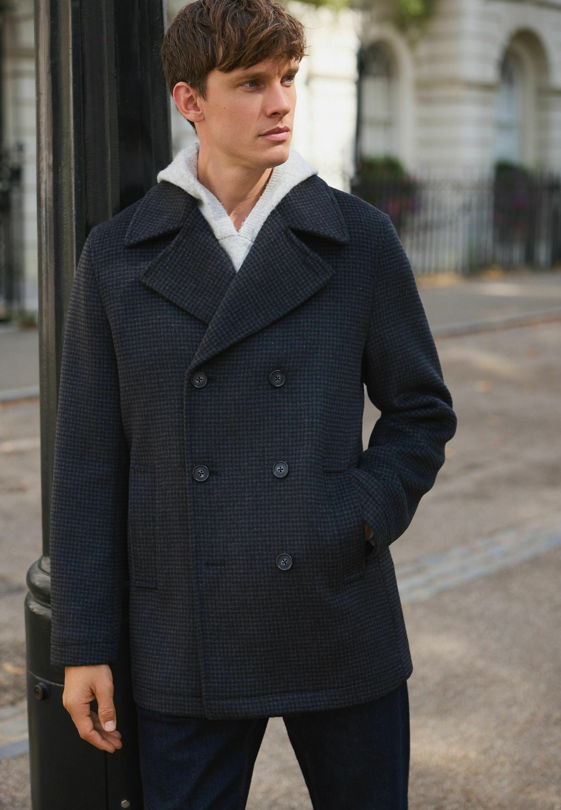 Next REGULAR FIT -DOGTOOTH - Short coat - navy charcoal/grey - Zalando