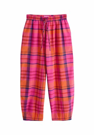 Locker sitzende Hose mit karierter Musterung in Pink, Orange und Lila, elastischem Bund und vorderer Kordelzugverschluss.
