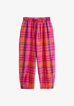 Locker sitzende Hose mit karierter Musterung in Pink, Orange und Lila, elastischem Bund und vorderer Kordelzugverschluss.