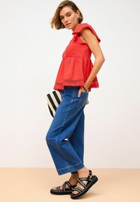 Next DOUBLE BUTTON CROPPED WIDE LEG - Flared-farkut - dark blue