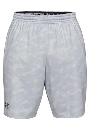 Lysegrå Under Armour træningsshorts med subtilt camouflage mønster og elastisk linning.