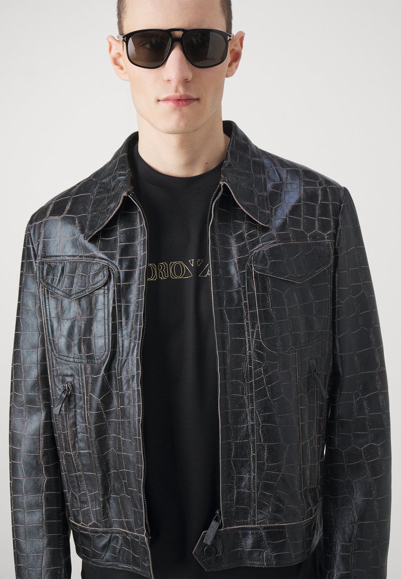 Emporio Armani Leather jacket - nero/black - Zalando