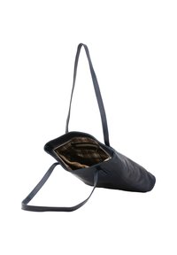 Borsa a tracolla in pelle blu navy con una forma elegante e allungata, dotata di una fodera interna a quadri e una tasca con zip. Tracolla regolabile.