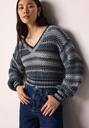 STRIPE STITCH DETAIL V-NECK  - Džemperis - chambray blue