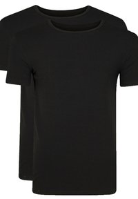 Zwarte katoenen t-shirts, met een ronde hals en korte mouwen, met een soepele textuur en zonder zichtbare patronen of accenten. Twee-pack set.
