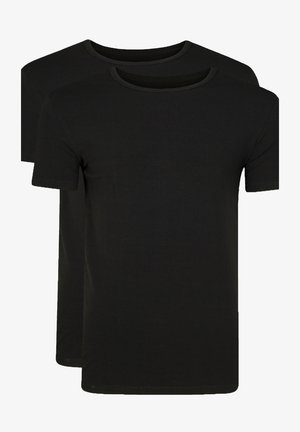 Zwarte katoenen t-shirts, met een ronde hals en korte mouwen, met een soepele textuur en zonder zichtbare patronen of accenten. Twee-pack set.