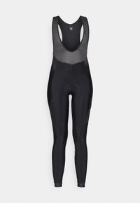 Sorte sykkelbukseshorts med en trøye i ribbestrikket design, polstret sete og benåpninger med elastiske mansjetter.