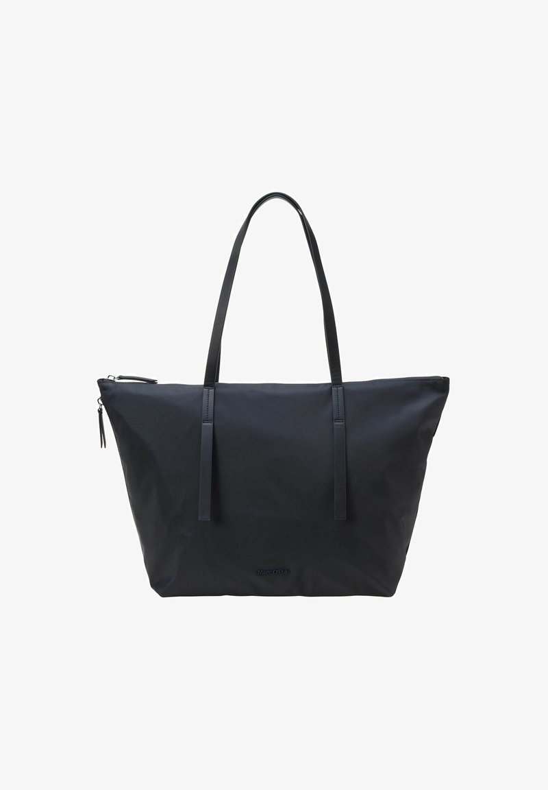 Sac fourre-tout noir en tissu durable, doté de longues sangles, d'une fermeture zip et d'un design minimaliste sans quincaillerie visible.