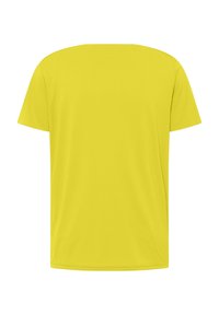 T-shirt gialla a maniche corte con colletto rotondo, realizzata in tessuto morbido. Design semplice, senza motivi o accenti visibili.