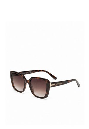 Gafas de sol con montura cuadrada de carey, lentes oscuras degradadas y detalle fino dorado en las patillas.
