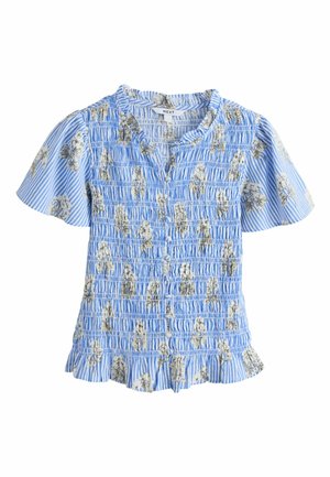 Next, REGULAR FIT - FLUTTER SLEEVE BUTTON FRONT SMOCKED TOP - Pusero - blue floral stripe