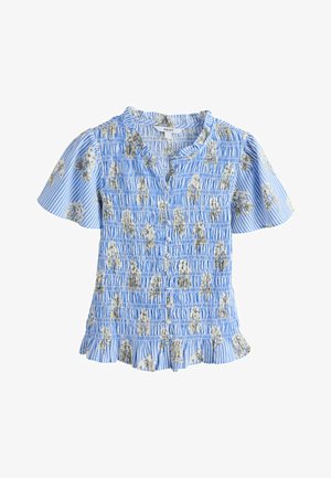 Next, REGULAR FIT - FLUTTER SLEEVE BUTTON FRONT SMOCKED TOP - Pusero - blue floral stripe