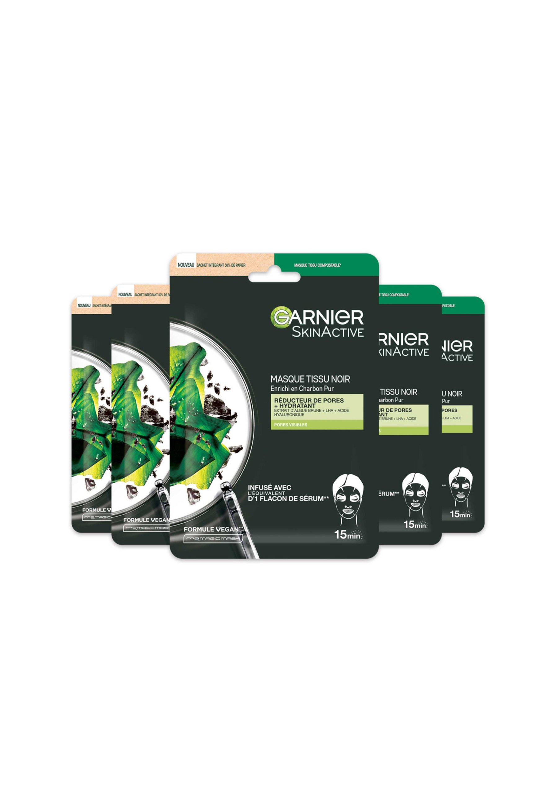 Garnier COFFRET MASQUES TISSU CHARBON PURIFIANT RÉDUCTEUR DE