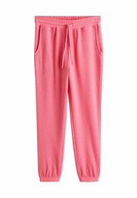 Roosad soonikkoes vabaajajõusaalipüksid elastse vöökohaga, nöörpaelaga ja kahe küljetaskuga; kitsenevad pahkluudel.