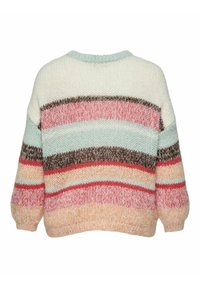 Strikket genser med horisontale striper i pastellfarger: krem, rosa, brun, oransje og lyseblå. Avslappet passform, rund hals, ribbestrikkede mansjetter.