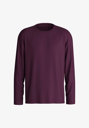 Langarm t-shirt in diep bordeaux, gemaakt van een soepele stof. Heeft een ronde hals en een eenvoudig, ongecompliceerd ontwerp.