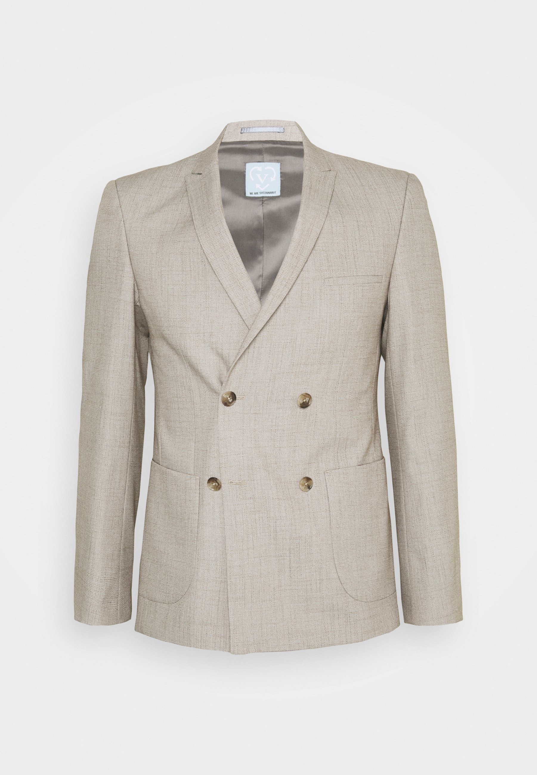 beige double breasted suit