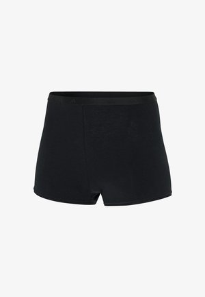 Svarte, elastiske boxerbriefs med en glatt linning og en tettsittende, sømløs kort design for komfort og støtte.