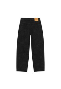 Μαύρο τζιν παντελόνι με ανάγλυφο λουλουδένιο σχέδιο, σχεδιασμό με πέντε τσέπες και δερμάτινη ετικέτα επωνυμίας στη πίσω μέση.