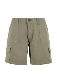 Khaki cargo shorts laget av lett bomull med to sidelommer, en frontknapp lukking og rett snitt.