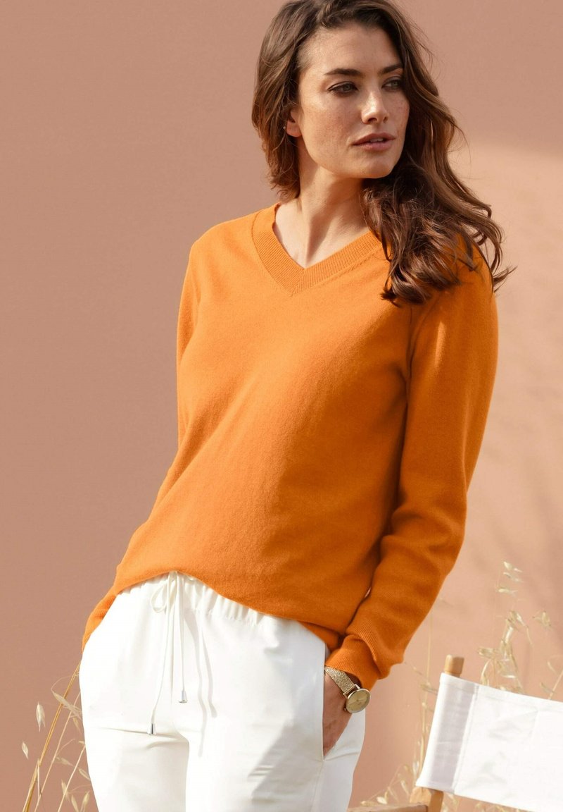 Damen Strickjacken | Delmod pure Strickpullover terracotta/orange-meliert - CU38668 Damen Strickjacken | Delmod pure Strickpullover terracotta/orange-meliert - CU38668