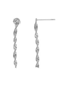 Orecchini a spirale in argento con un design attorcigliato e una superficie lucida. I pomelli sono fissati con una chiusura classica a spinta.