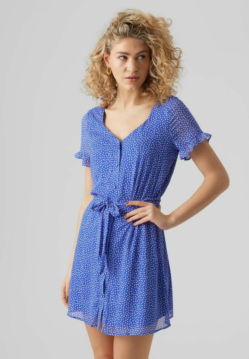 Vero Moda Petite VMCARO DOTTED BUTTON DOWN - Kasdienė suknelė - dazzling blue