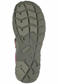 Gummisohle mit einem Zickzackprofil; graue Farbe mit strukturierten Abschnitten und einem nicht abfärbenden Design. Verfügt über ein Logo-Eindruck.