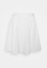 Vit kjol med elastisk midja, som har intrikata broderimönster och en utsvängd, samlad design för ett lätt och luftigt utseende.