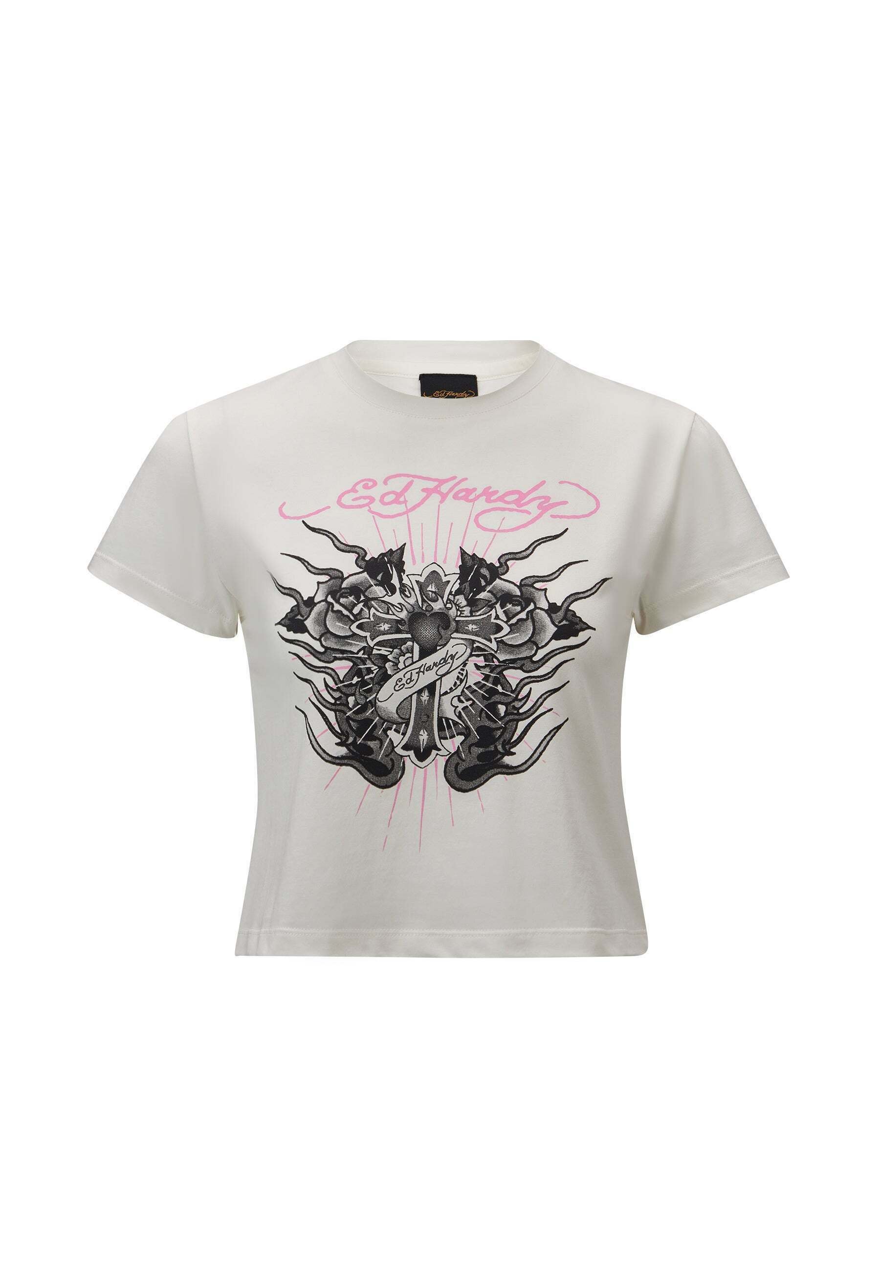 Ed Hardy VINTAGE BURNING CROSS BABY - Print T-shirt - white
