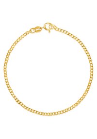 Goldene Kettenarmband mit ineinandergreifenden Gliedern, glatter Oberfläche, sicherem Karabinerverschluss und glänzendem Finish.