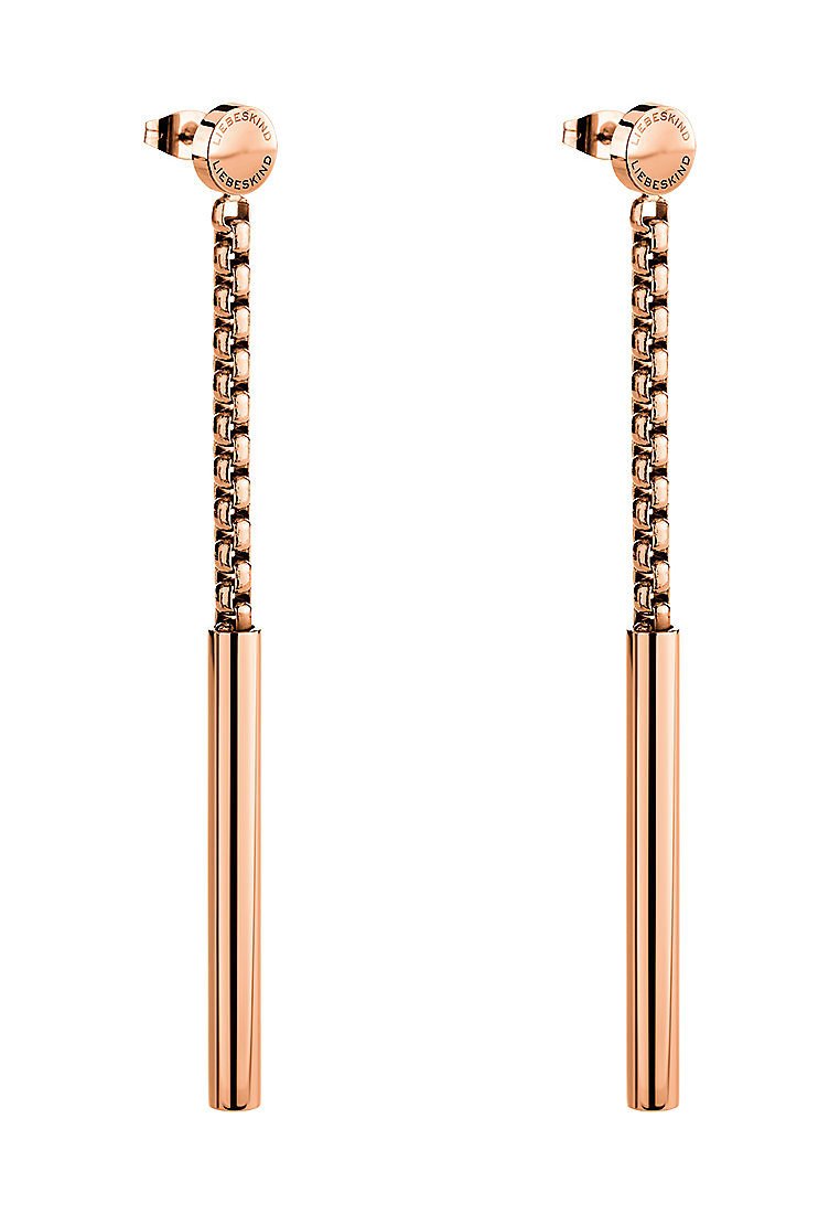 Orecchini in oro rosa con un design a catena, dotati di un fondo cilindrico liscio e di un chiodo rotondo, che conferiscono un aspetto elegante.