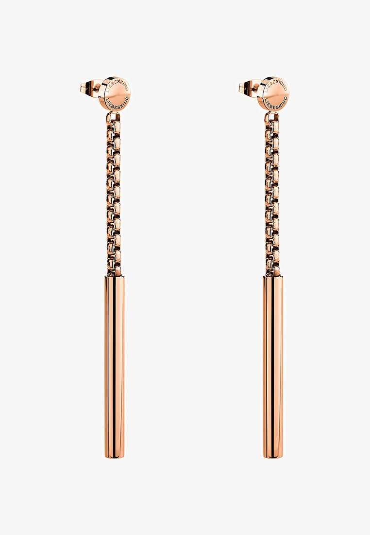 Orecchini in oro rosa con un design a catena, dotati di un fondo cilindrico liscio e di un chiodo rotondo, che conferiscono un aspetto elegante.