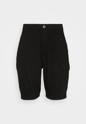 Zwarte cargoshorts van katoen met een rechte snit, voorzien van twee zijzakken en een knoopsluiting aan de voorkant.