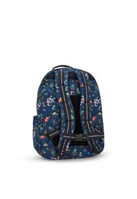 Zaino navy con un motivo giocoso a tema spaziale, spallacci imbottiti e regolabili e una chiusura frontale. Realizzato in tessuto resistente.
