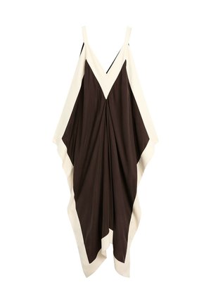 Massimo Dutti, FLOWING MIDI DRESS WITH CONTRAST TRIM DETAIL - Maxi šaty - dark brown