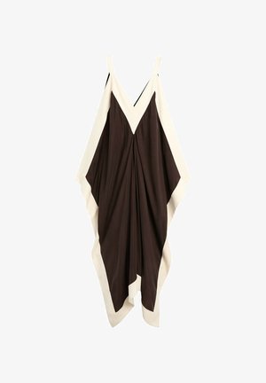 Massimo Dutti, FLOWING MIDI DRESS WITH CONTRAST TRIM DETAIL - Vestito lungo - dark brown