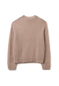 Pullover rosa chiaro lavorato a maglia, design corto, tessuto testurizzato, collo rotondo, maniche lunghe con polsini e orlo a coste.