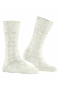 Para jasnoszarych skarpetek do kostek z delikatnymi wzorami tekstury, ustawionych pionowo na białym tle.