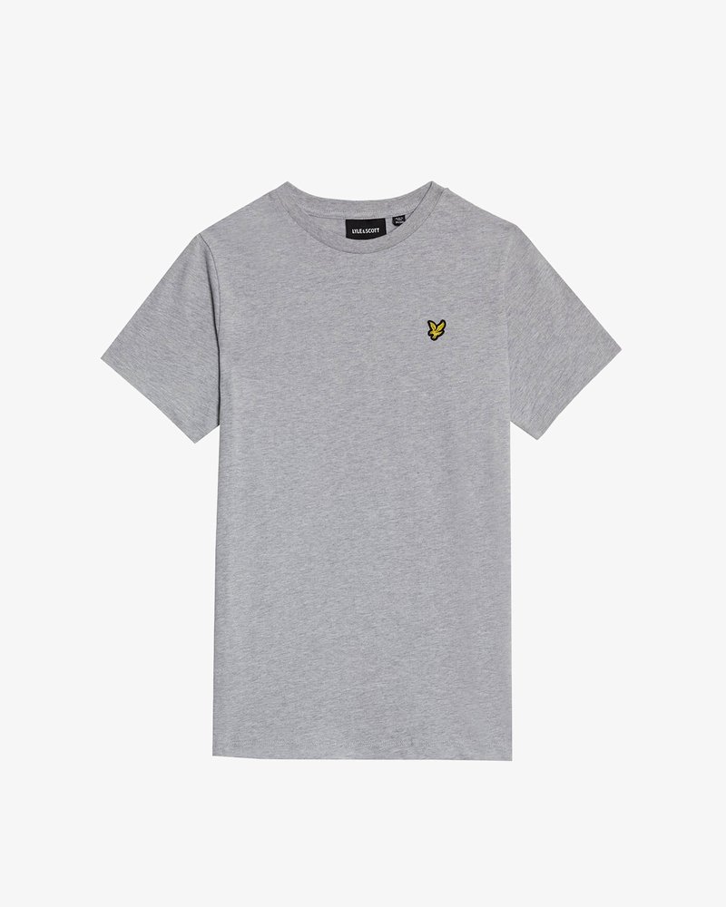 Svijetlosiva majica s kratkim rukavima i okruglim izrezom, s malim žuto-crnim logotipom ptice na lijevoj strani prsiju, marke Lyle & Scott.