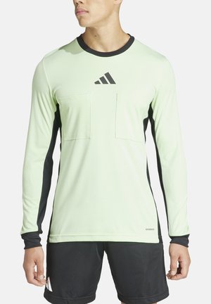 Lichtgroen sportshirt met lange mouwen en zwarte accenten, voorzien van twee voorzakken en een geborduurd logo op de borst.