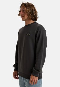 Mørkegrå sweatshirt lavet af bomuld, med rund halsudskæring, ribbede manchetter og broderet logo på brystet.