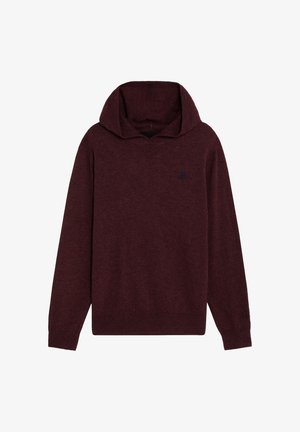Sudadera con capucha de punto granate de manga larga con puños y dobladillo acanalados, con un pequeño logo oscuro en el pecho izquierdo.