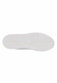 Weiße Sneaker-Sohle, aus Gummi, mit strukturierten Mustern, Rillen für Grip und flacher Form mit leichter Krümmung an der Ferse für Komfort.