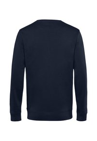 Sweatshirt blu navy, maniche lunghe, scollo rotondo, realizzato in tessuto misto cotone. Presenta polsini e orlo a coste, design semplice senza motivi.