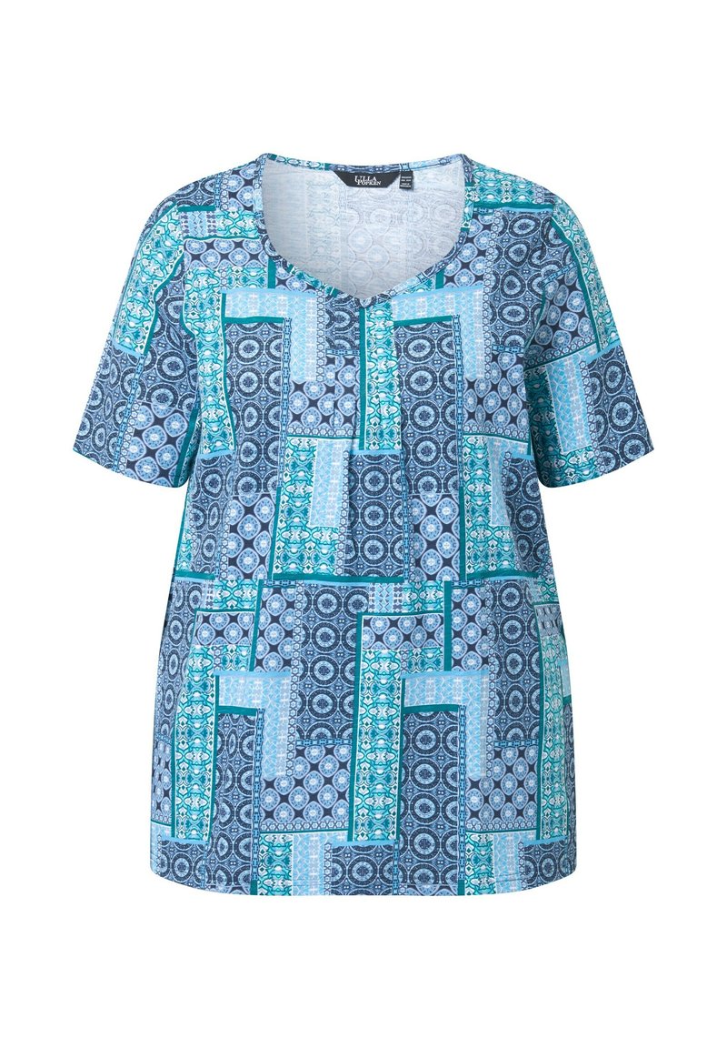 Ulla Popken Top Donna A-Line Con Pieghe: Morbido Modal Tonalità Tiefes Aqua - Colori Primaverili