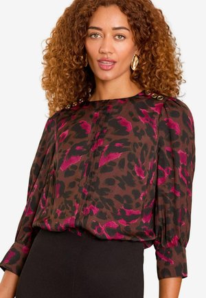 PINTUCK CREW NECK BUTTON DETAIL  REGULAR FIT - Camicetta - brown animal