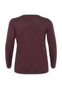 Dlouhý rukáv top v barvě bordo s hladkou texturou a klasickým kulatým výstřihem. Jednoduchý design, bez viditelných vzorů nebo akcentů.