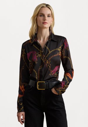 CLASSIC FIT BELTING-PRINT SATIN SHIRT - Pluus - black