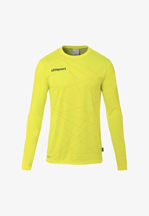 Langsleeve, felgele keeper shirt met een geometrisch patroon, gemaakt van lichtgewicht stof, met zwarte branding op de borst.